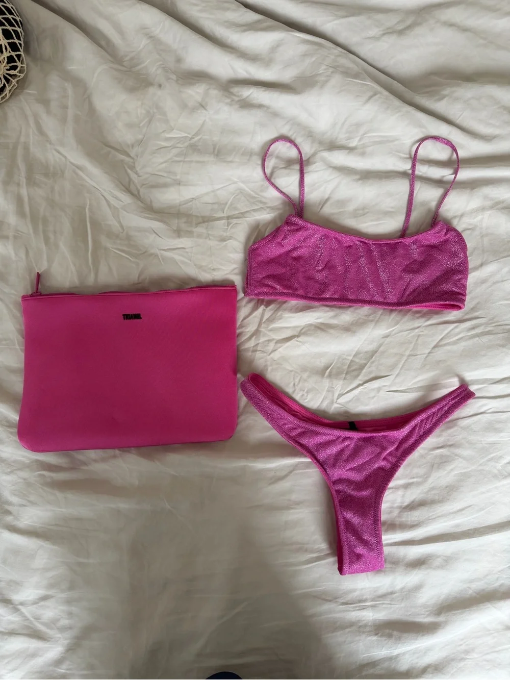triangl swimwear Pink Textured Bikini Set with Pouch